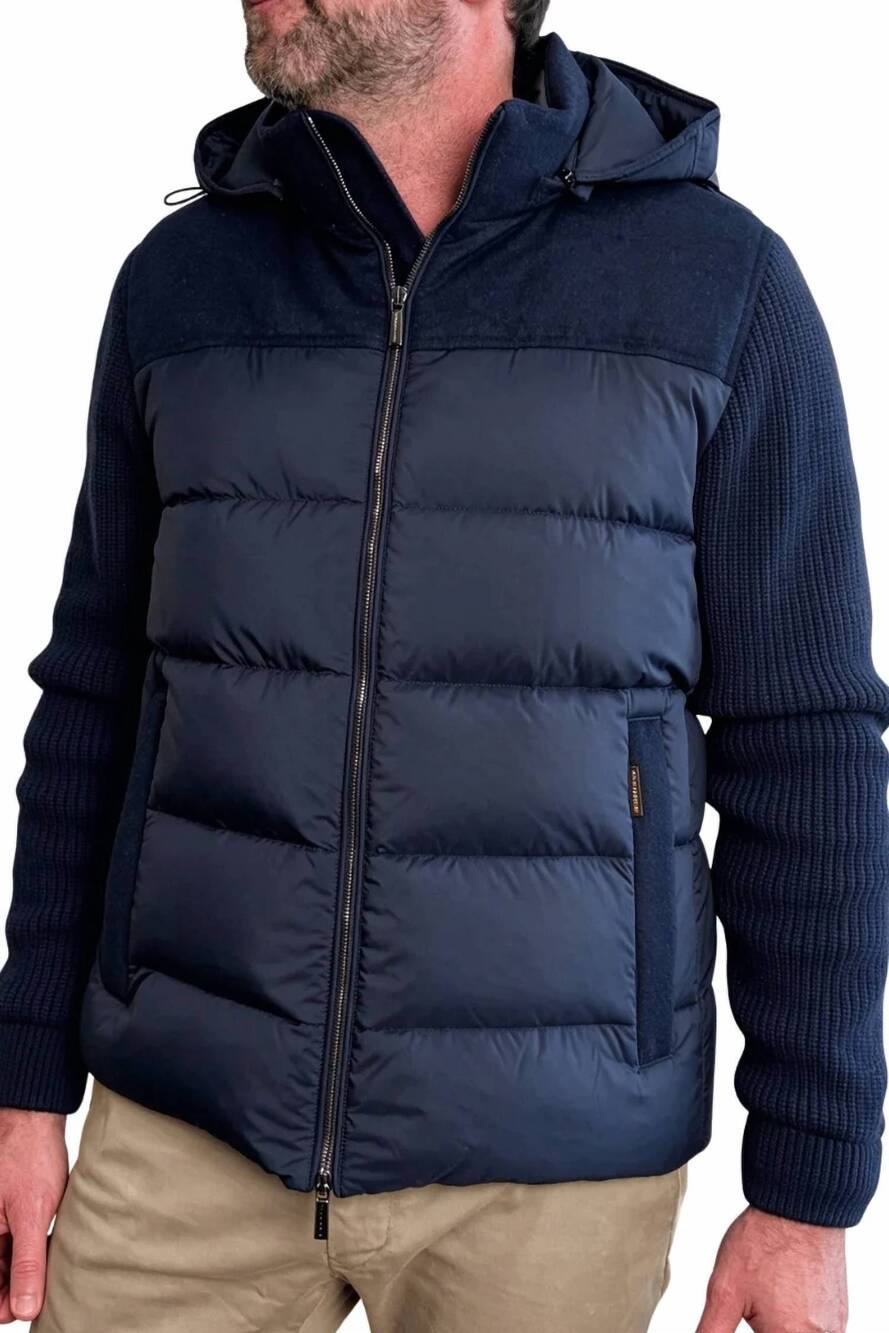 NEW MOORER hooded hybrid down jacket in blu grey